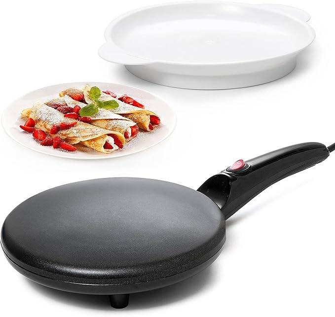 #08 Electric Crepe Maker With Auto Power Off, Portable Crepe Maker & Non-Stick Dipping Plate, On/Off Switch, Nonstick Coating & Automatic Temperature Control, Pan Apo