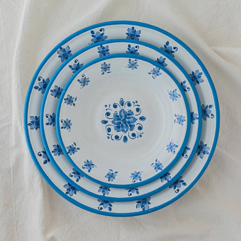 Plate Set x 3 Blue Flowers BA