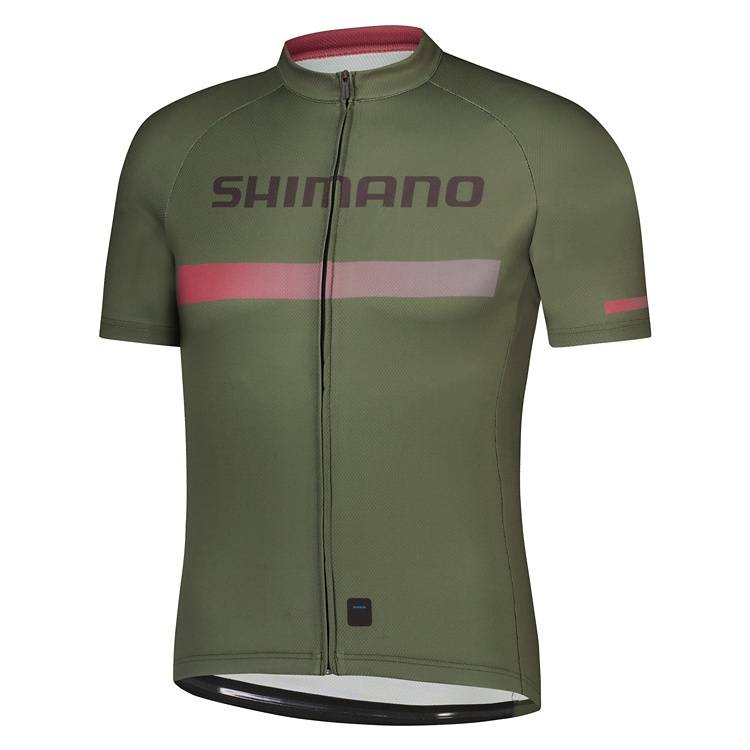 Maillot Shimano Logo Color Verde Aceituna Manga Corta