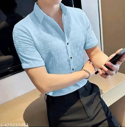 Men's Best Quality Textured Shirt  Light Blue
