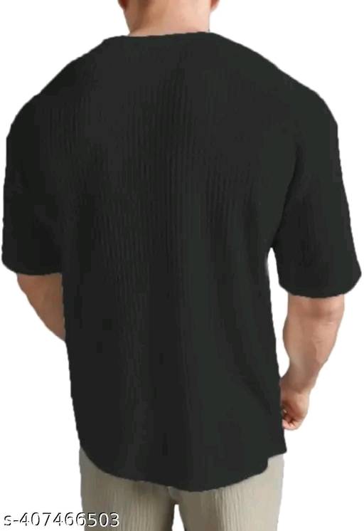 Men Striped Round Neck Cotton Blend Blend Popcorn T-Shirts Round Neck Black Colour T-Shirt