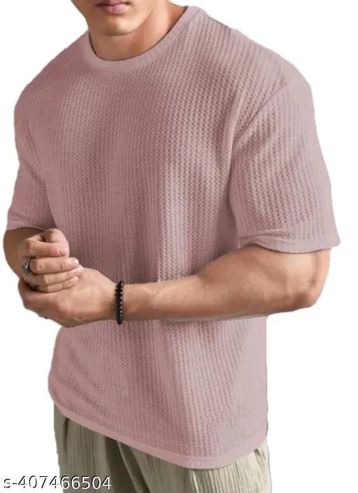 Men Striped Round Neck Cotton Blend Blend Popcorn T-Shirts Round Neck Pink Colour T-Shirt