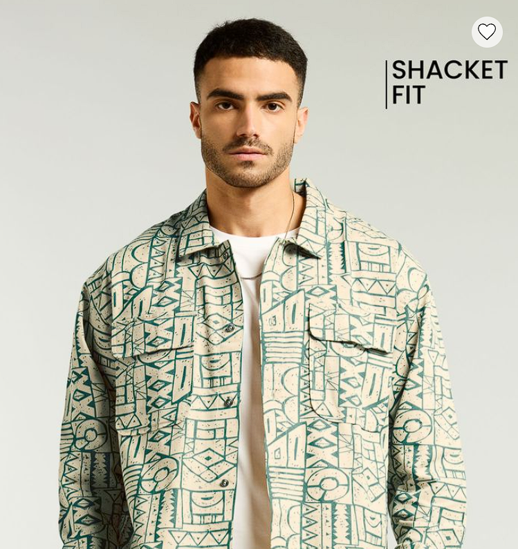 Sea Green and Beige Abstract Print Shacket
