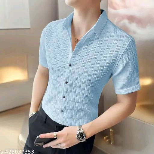 Men's Best Quality Textured Shirt  Light Blue