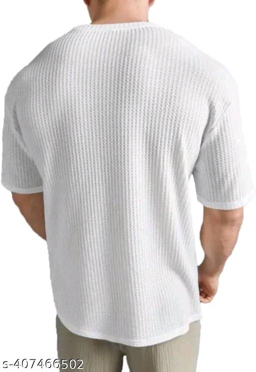 Men Striped Round Neck Cotton Blend Blend Popcorn T-Shirts Round Neck White Colour T-Shirt