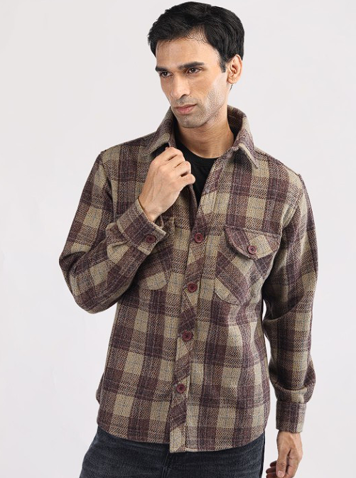 Men Checked Single-Breasted Shacket