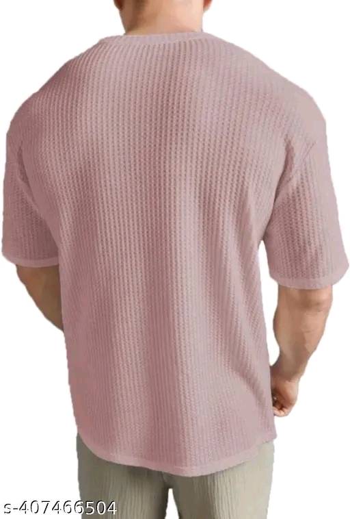 Men Striped Round Neck Cotton Blend Blend Popcorn T-Shirts Round Neck Pink Colour T-Shirt