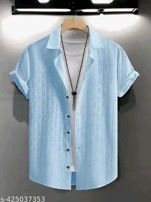 Men's Best Quality Textured Shirt  Light Blue