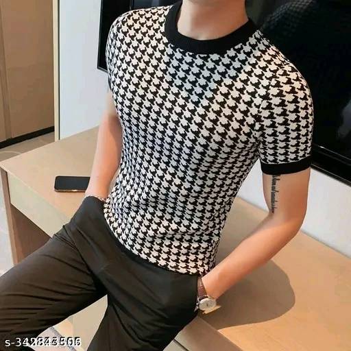 STI Men's Houndstooth Regular Round Multicolor Tshirts
