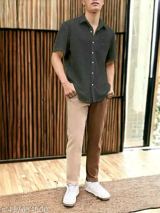Men's Popcorn Impoted  Fabric Full Sleeve Shirt Black