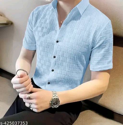 Men's Best Quality Textured Shirt  Light Blue
