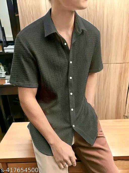 Men's Popcorn Impoted Fabric Full Sleeve Shirt Black