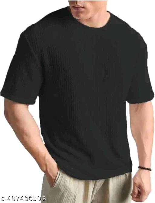 Men Striped Round Neck Cotton Blend Blend Popcorn T-Shirts Round Neck Black Colour T-Shirt