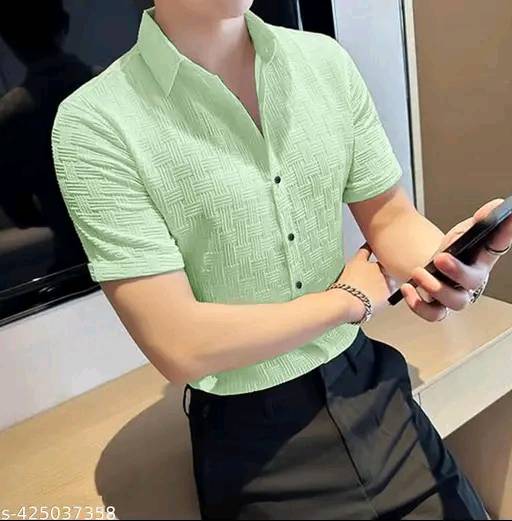 Men's Best Quality Textured Shirt Light Green