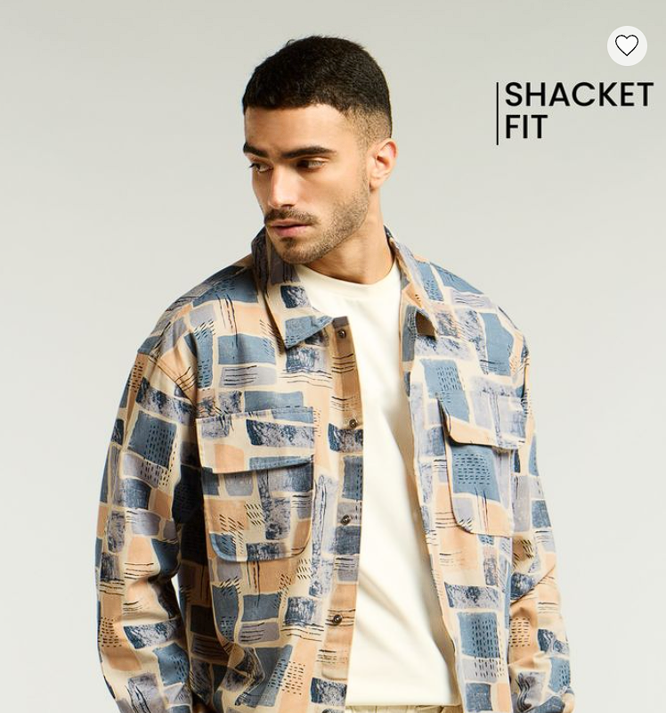 Peach and Beige Cotton Abstract Shacket