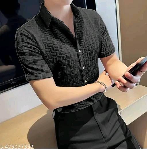 Men's Best Quality Textured Shirt  Black