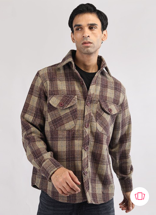 Men Checked Single-Breasted Shacket