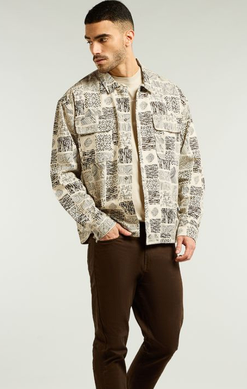 Brown and Beige Cotton Print Shacket