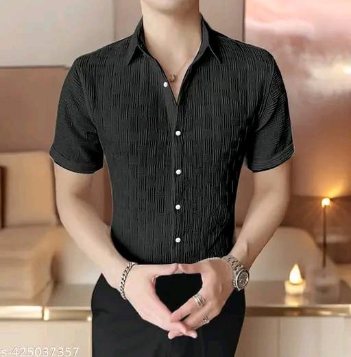 Men's Best Quality Textured Shirt  Black