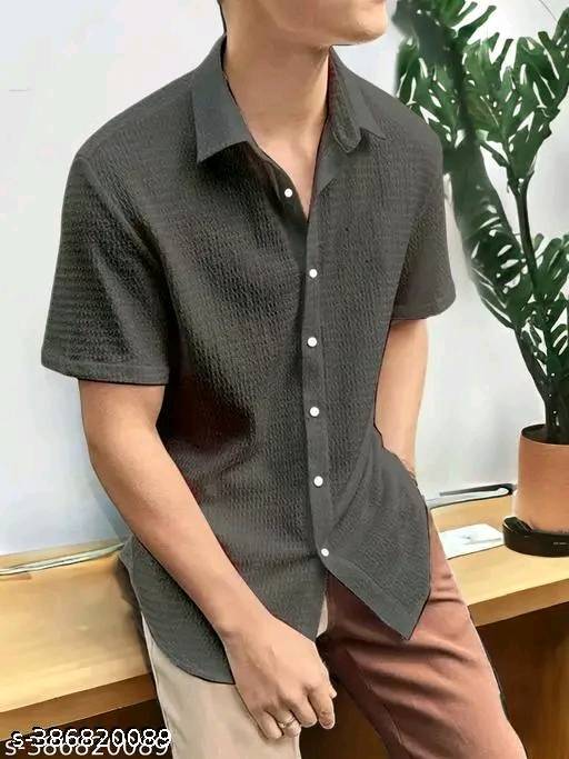 Men's Popcorn Impoted  Fabric Full Sleeve Shirt Black