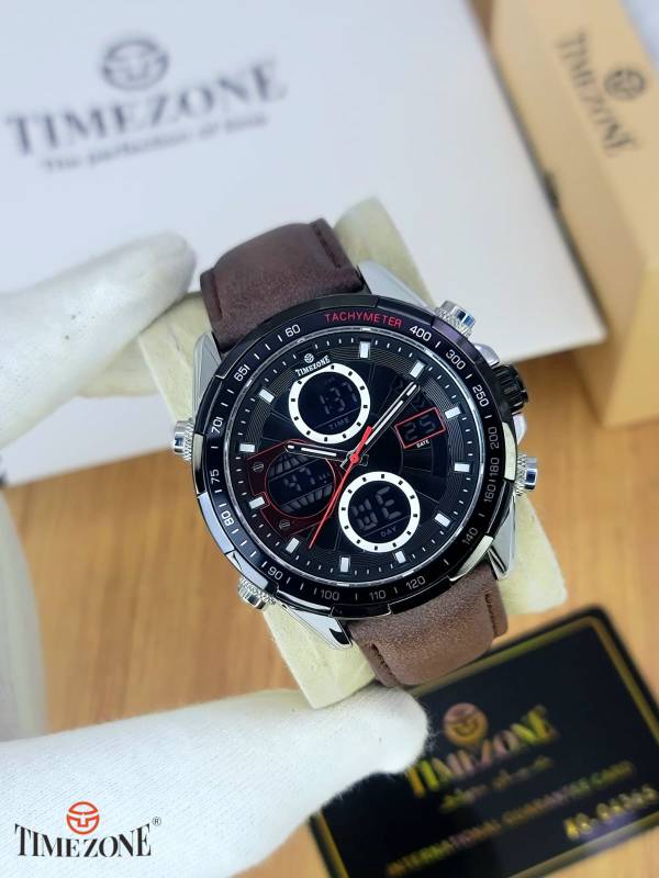 Timezone 1303 Dual Gents Leather Strap Watch