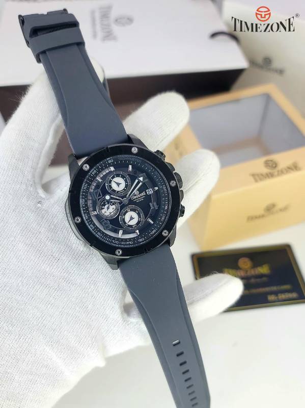 Timezone Chronograph Men PU Rubber Watch