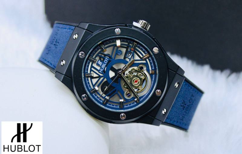 Men Elegant Hublot Leather Strap Watch