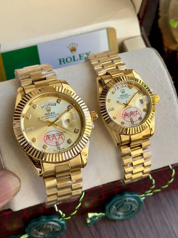 These stunning gold Rolex-inspired timepieces exude luxury and elegance with their flawless design and dazzling diamond markers.