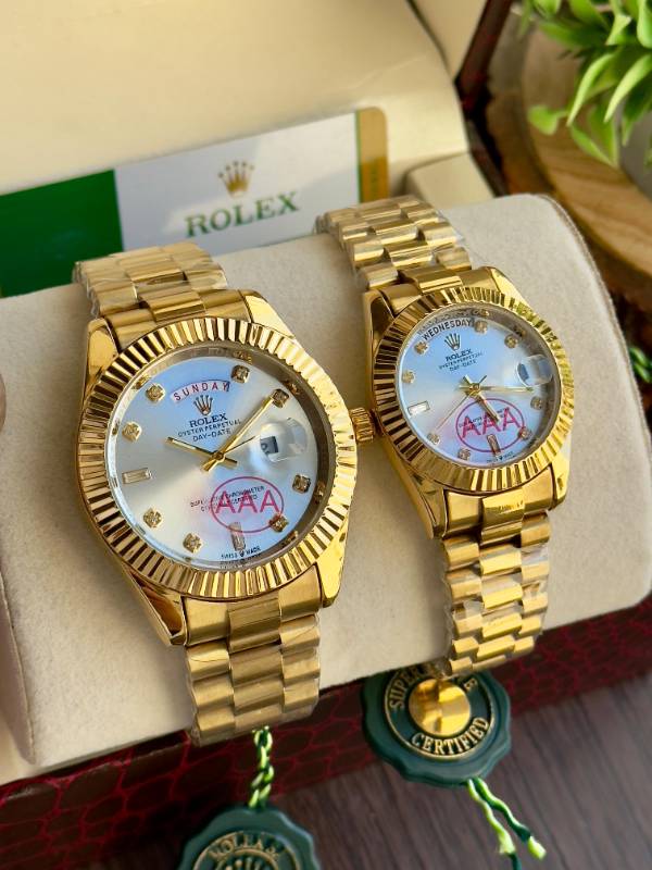 These stunning gold Rolex-inspired timepieces exude luxury and elegance with their flawless design and dazzling diamond markers.