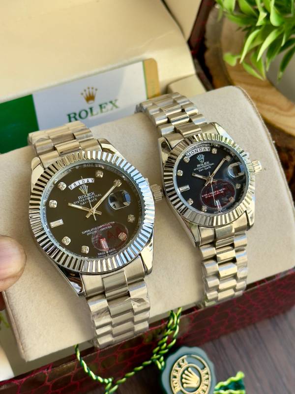 These stunning gold Rolex-inspired timepieces exude luxury and elegance with their flawless design and dazzling diamond markers.