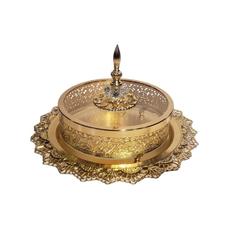 (TPM-ID-121) Dryfruit Dish/Cake Dish With Metal Plate