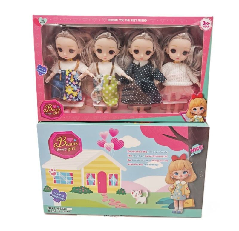 (LM660-1) 6 Inch Doll Set 4Pcs/W,Box Flat Packing