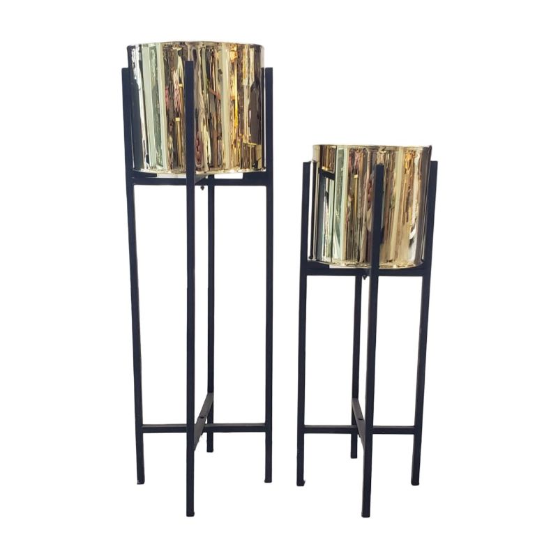 (TPM-670) Matt Black & Golden Pot Set 2 Pcs