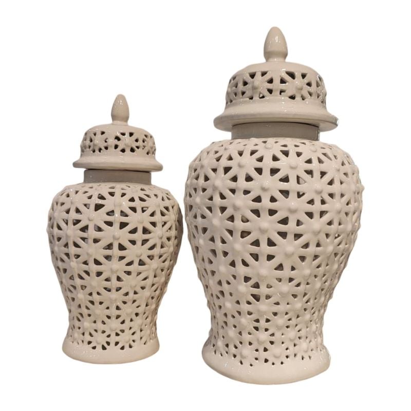 (TPM-ID-006) White and Golden Ceramic Net Candy Jars 2Pcs set