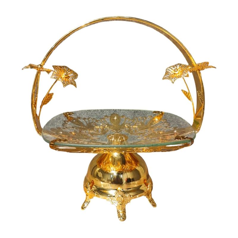 (TPM-1612) Metal And Glass Decorative Serving Platt