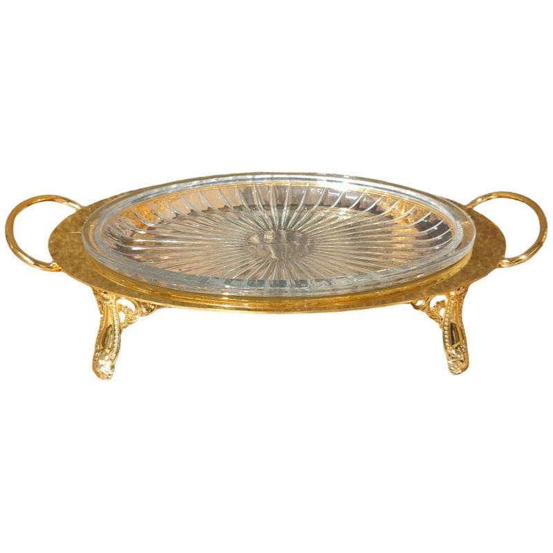 (TPM-1616) Metal & Glass Oval Serving Platter Or Di
