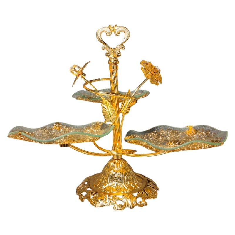 (TPM-1604) Elegant Gold-Plated 3-Tier Serving Platt