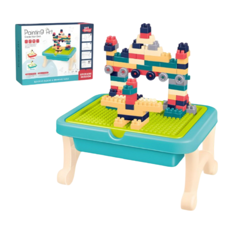 (23188-12B) Painting and Writing Art Table withBlocks 2 in 1