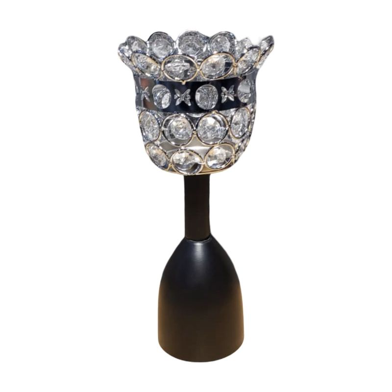 (TPM-1760) Silver Crystal Candle Stand Medium