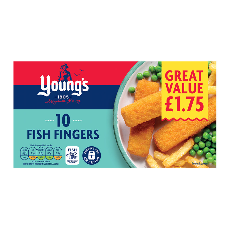 4901-Young's 10 Fish Fingers 250g (12 Pack) Price Marked £1.89