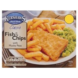 5002Kershaws (CASE of 6) Fish & Chips 400g Price Marked £2.75