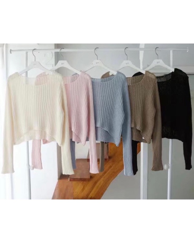 倒U透花針織短上衣