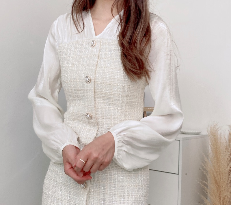 優雅併線珠光連身裙