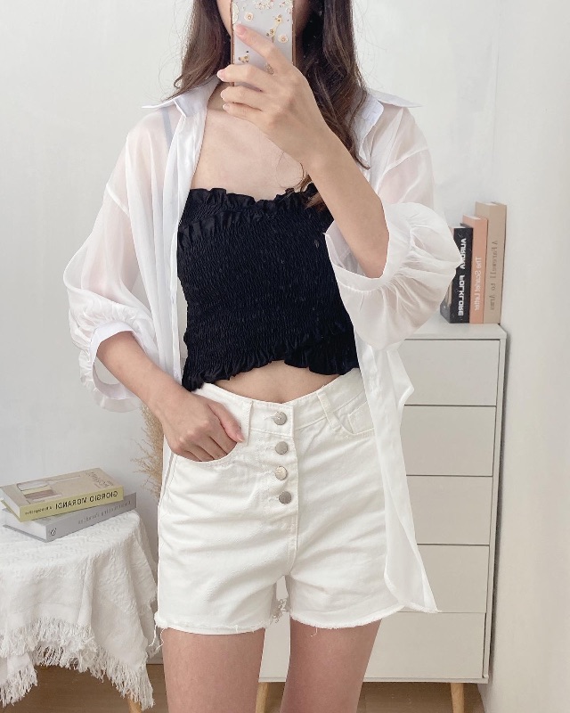 皺紋可拆式吊帶Top