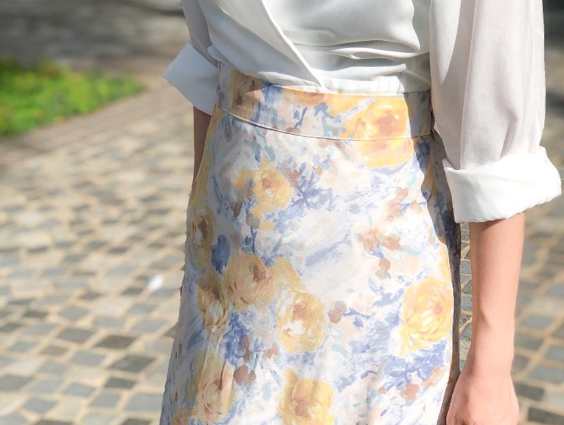 法式魚尾碎花七分裙