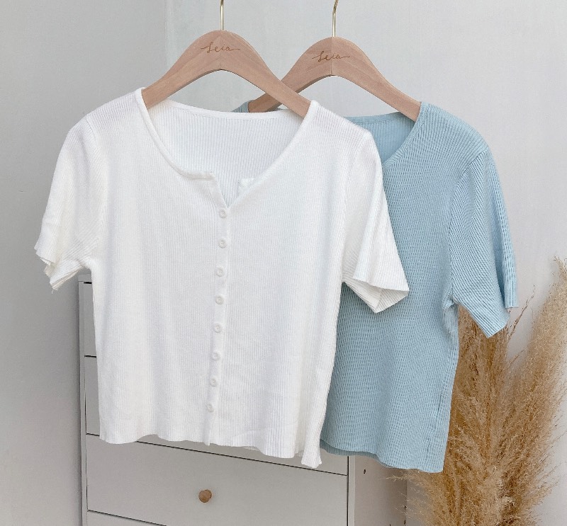 簡約針織直紋短袖上衣