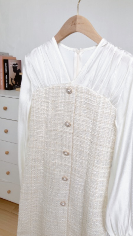 優雅併線珠光連身裙