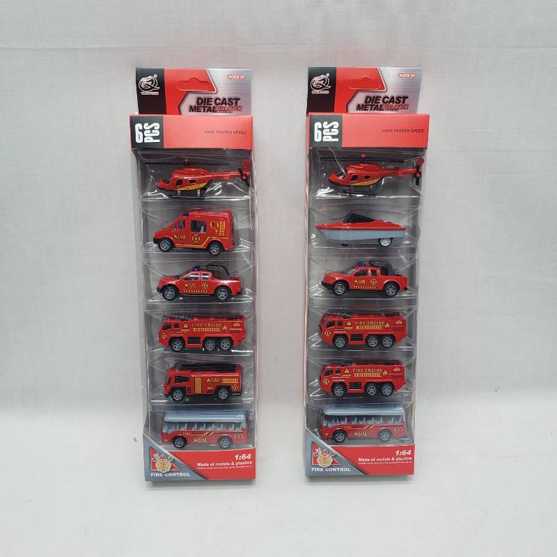 (QZ619-B) 1:64 P B Die Cast Fire Fighter Cars, 12 Asst, 6Pcs W.Box F P