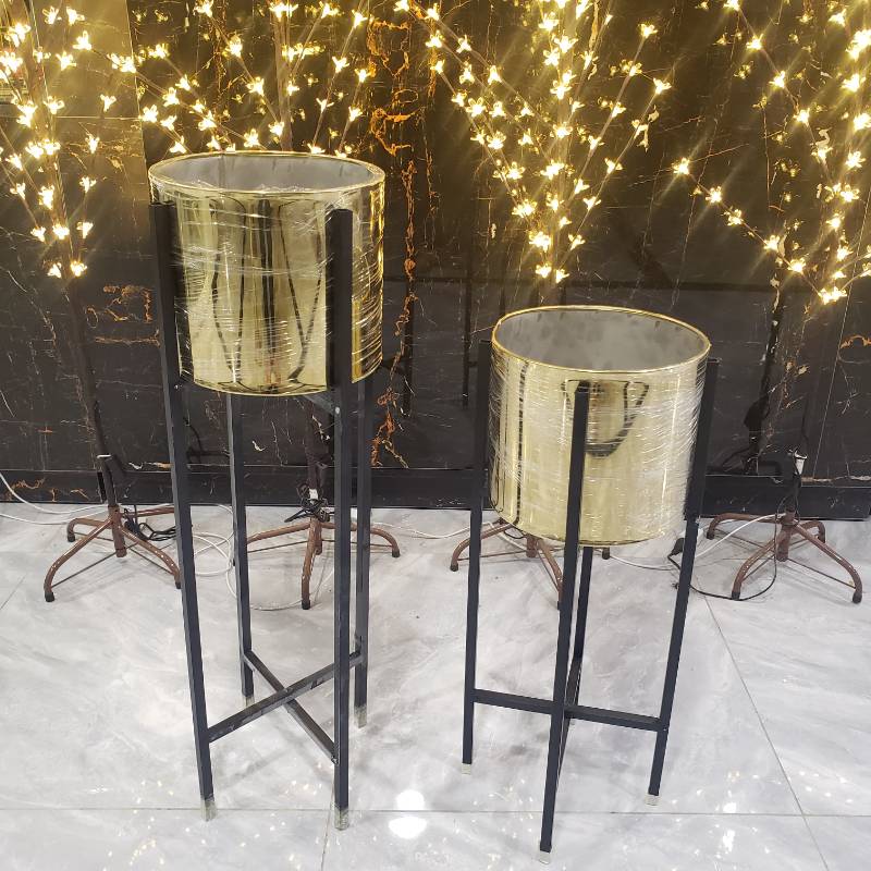 (TPM-670) Matt Black & Golden Pot Set 2 Pcs