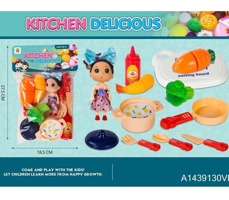 (1018-24) Kitchen Cutting Set Wiht Doll,16Pcs/Pvc
